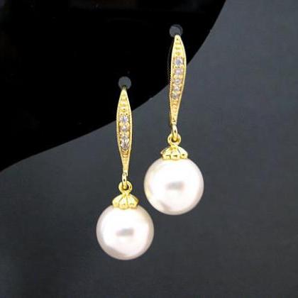 Pearl Bridal Earrings Swarovski 10mm Pearl Wedding..