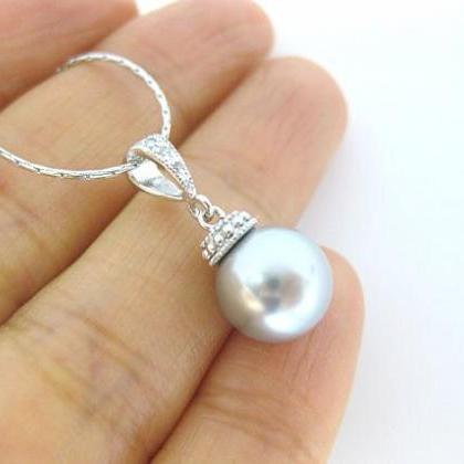 Bridal Light Grey Pearl Necklace Single Pearl..