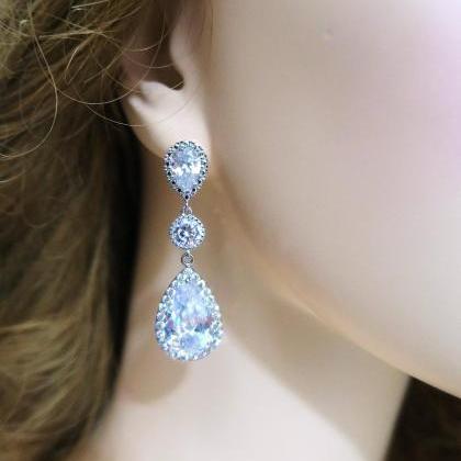 Rose Gold Wedding Earrings Bridal Clear Crystal..