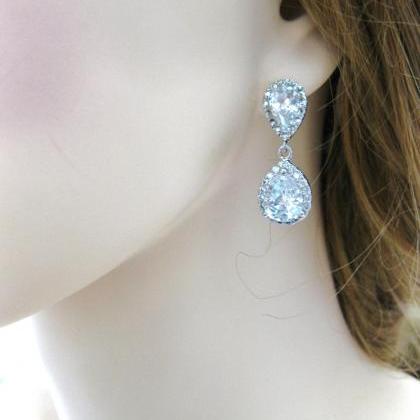 Bridal Teardrop Earrings Wedding Jewelry Lux Cubic..