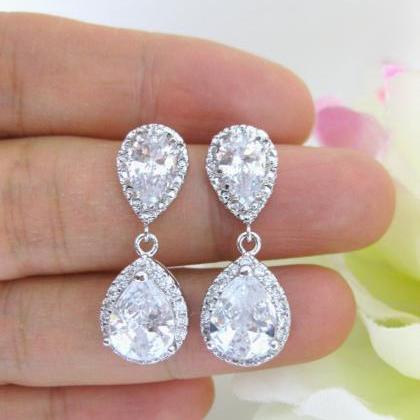 Bridal Teardrop Earrings Wedding Jewelry Lux Cubic..