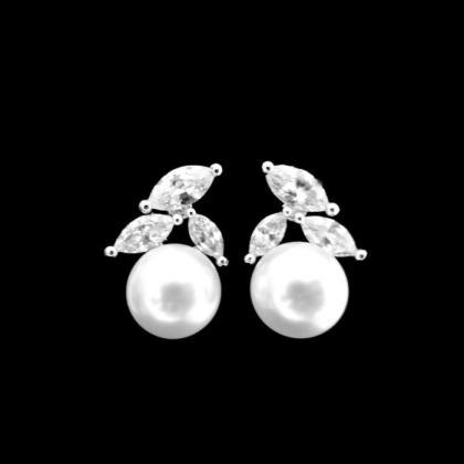 Bridal Pearl Earrings Wedding Jewelry Cubic..