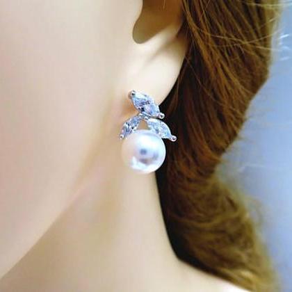 Bridal Pearl Earrings Wedding Jewelry Cubic..