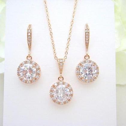 Rose Gold Crystal Earrings & Necklace..