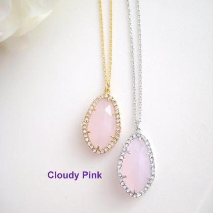 Cloudy Light Pink Teardrop Necklace..