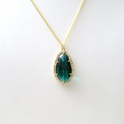 Emerald Green Teardrop Necklace Crystal Charm..