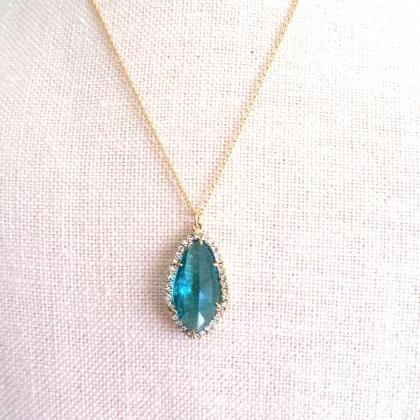 Emerald Green Teardrop Necklace Crystal Charm..