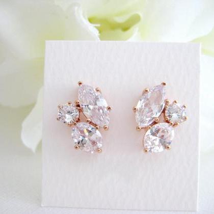 Bridal Crystal Stud Earrings In Silver, Clear..