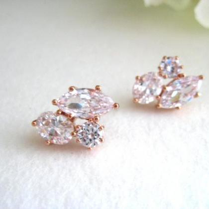 Bridal Crystal Stud Earrings In Silver, Clear..