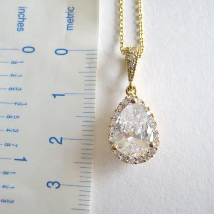 Bridal Crystal Teardrop Necklace Rose Gold Clear..
