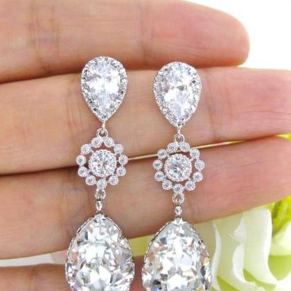 Bridal Crystal Earrings Swarovski Clear Crystals..