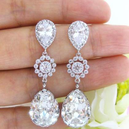 Bridal Crystal Earrings Swarovski Clear Crystals..