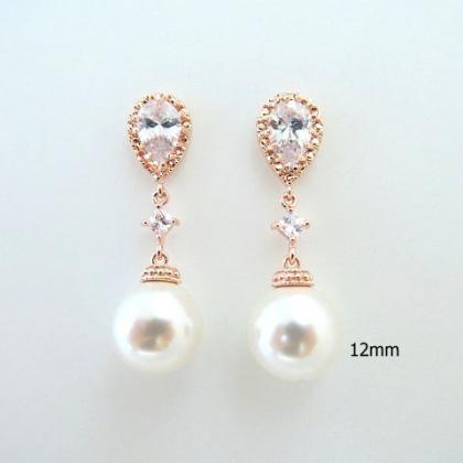 Bridal Pearl Earrings Wedding Pearl Earrings Cubic..