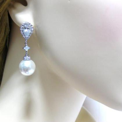 Bridal Pearl Earrings Wedding Pearl Earrings Cubic..