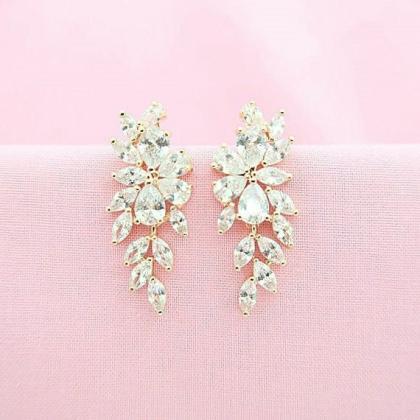 Rose Gold Earrings Bridal Crystal Earrings Wedding..