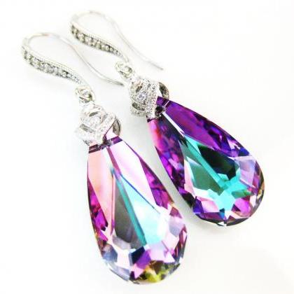 Purple Crystal Earrings Swarovski Vitrail Light..