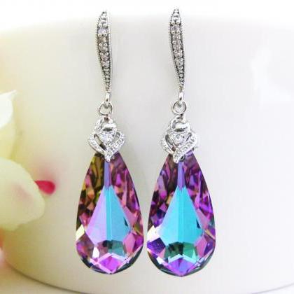 Purple Crystal Earrings Swarovski Vitrail Light..