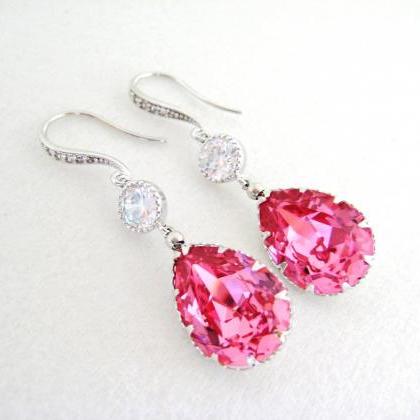 Ruby Pink Earrings Swarovski Crysta..
