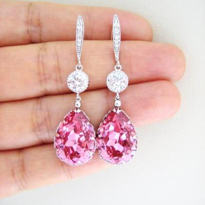 Ruby Pink Earrings Swarovski Crysta..