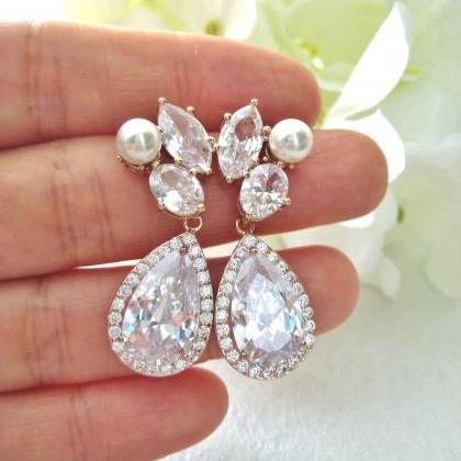 Bridal Crystal Earrings Cubic Zirconia Teardrop..