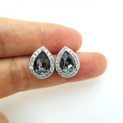 Silver Night Black Earrings Swarovski Crystal..