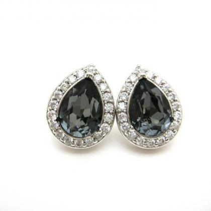 Silver Night Black Earrings Swarovski Crystal..