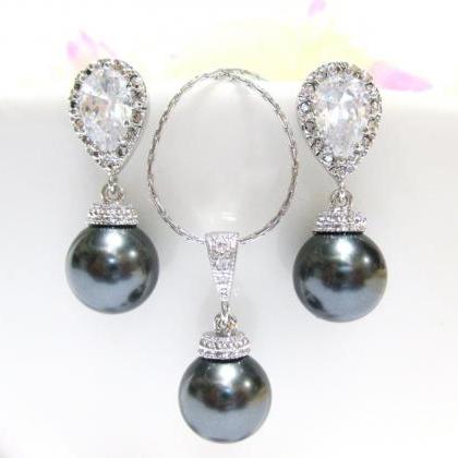 Charcoal Pearl Earrings Swarovski D..