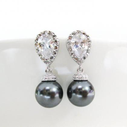 Charcoal Pearl Earrings Swarovski D..