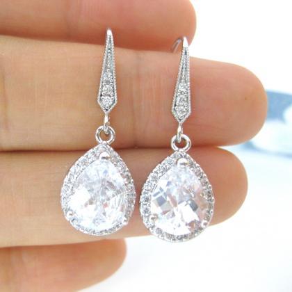 Bridal Crystal Earrings Wedding Teardrop Cubic..