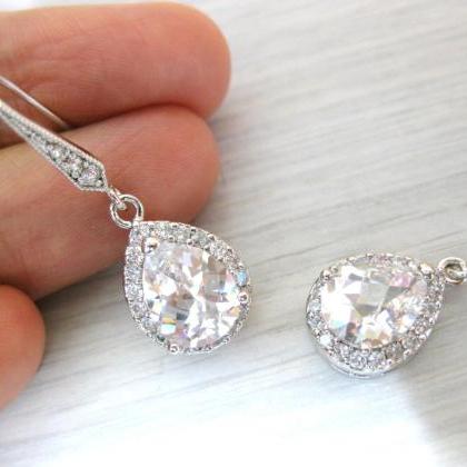 Bridal Crystal Earrings Wedding Teardrop Cubic..