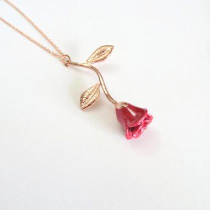 Red Rose Flower Pendant Necklace fo..