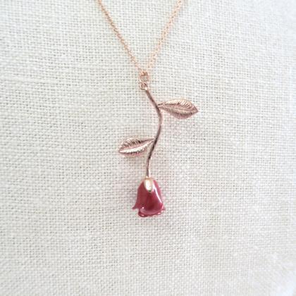 Red Rose Flower Pendant Necklace fo..
