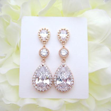 Bridal Clear Crystal Earrings Lux Cubic Zirconia..