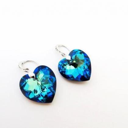 Swarovski Bermuda Blue Heart Crystal Earrings Blue..