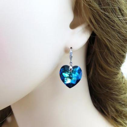 Swarovski Bermuda Blue Heart Crystal Earrings Blue..