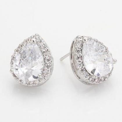 Bridal Crystal Stud Earrings Cubic Zirconia..