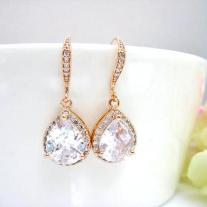 Bridal Cubic Zirconia Earrings Rose Gold Earrings..