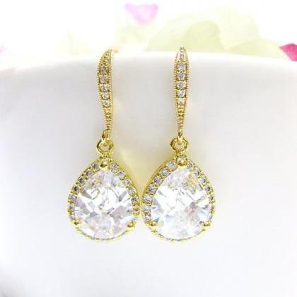 Bridal Cubic Zirconia Earrings Rose Gold Earrings..