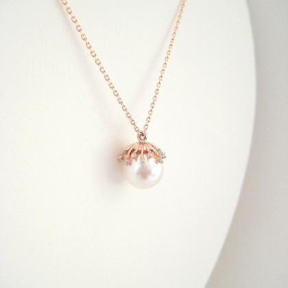 Bridal Pearl Necklace Rose Gold Swa..