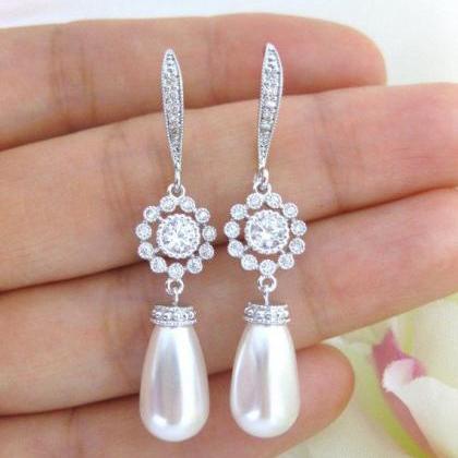 Pearl Bridal Earrings Wedding Jewelry Swarovski..