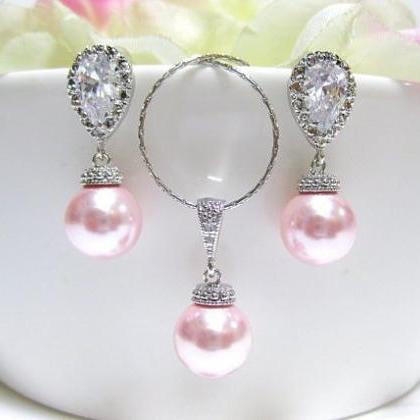 Blush Pink Bridal Pearl Earrings & ..