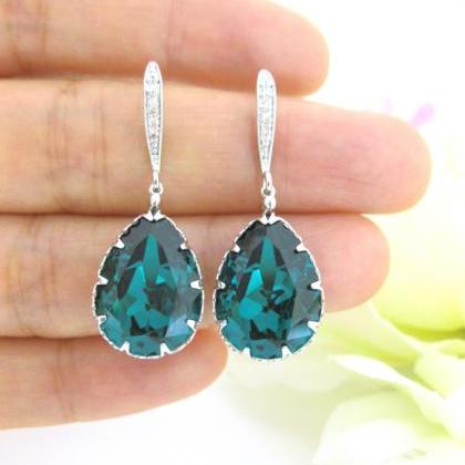 Emerald Green Earrings Swarovski Crystal Teardrop..