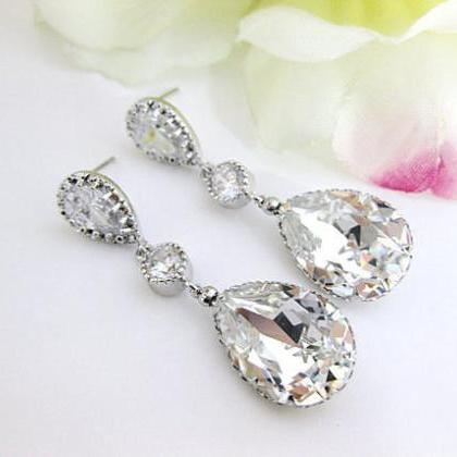 Bridal Crystal Earrings Swarovski Clear White..