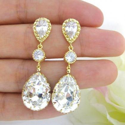 Bridal Crystal Earrings Swarovski Clear Crystal..