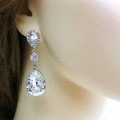 Bridal Crystal Earrings Swarovski Clear Crystal..