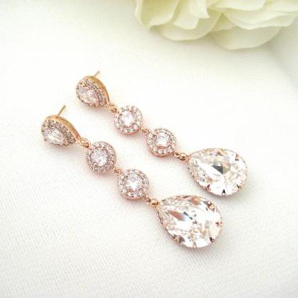 Bridal Crystal Earrings Rose Gold S..