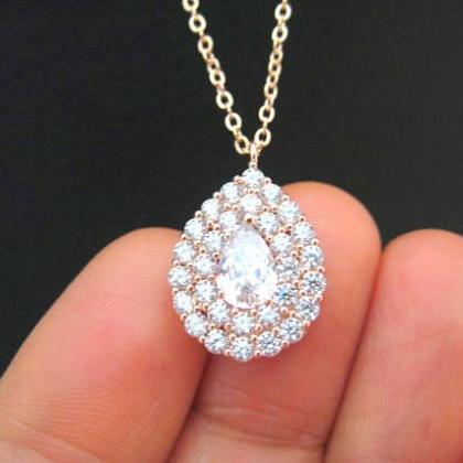Crystal Teardrop Necklace in Silver..