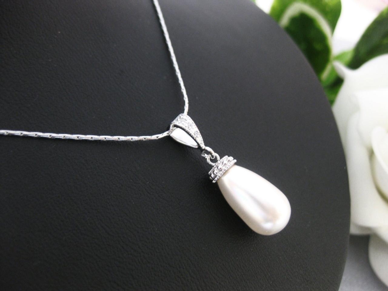 Bridal Pearl Necklace Wedding Necklace Swarovski Teardrop Pearl Bridesmaid Necklace Wedding Jewelry Bridesmaid Gift Pearl Pendant (n028)