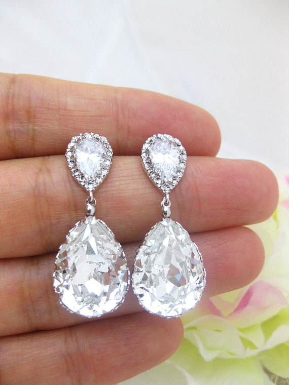 Bridal Crystal Earrings Wedding Jewelry Swarovski Crystal Teardrop Earring Bridesmaid Gift Bridal Party Earrings Drop Bridal Earrings (e008)