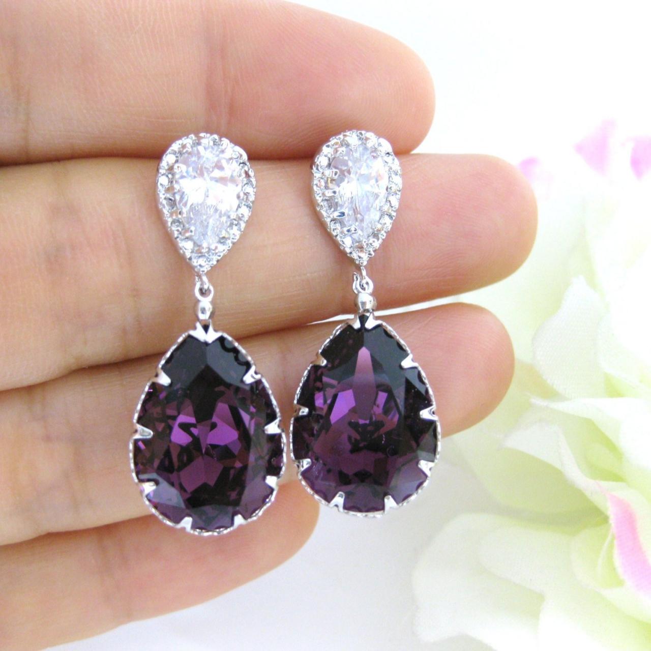 Purple Crystal Earrings Amethyst Teardrop Earrings Swarovski Crystal Cubic Zirconia Earrings Bridesmaid Gift Wedding Earrings (e146)
